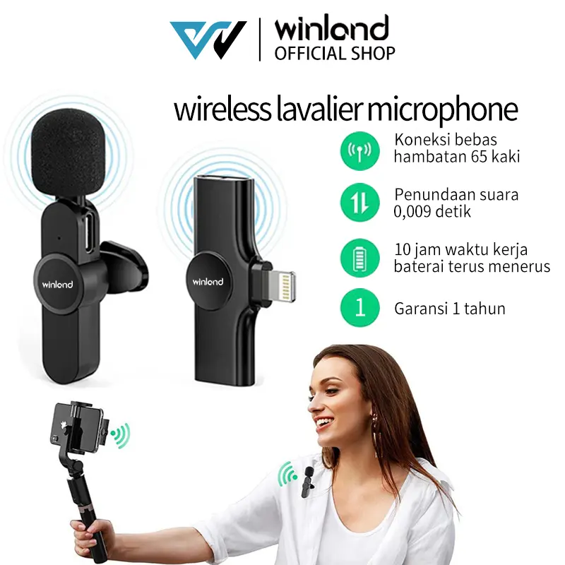 【COD】Flash Sale Winland Wireless Microphone Lapel Portable Mini Mic for iPhone Android Phone live broadcast-Garansi 1 tahun Wireless IDO type Cover UHF (Wireless) Mikrofon Bluetooth 1