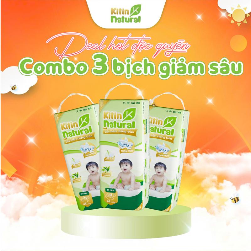 [Flash Sale - COMBO 3 BỊCH TẶNG XE CHÒI CẨU] Mua 3 bịch Tã/ Bỉm Kitin Natural mỏng thoáng, chống hăm bí, bé thoải mái đóng ngày đêm + Tặng xe chòi cần cẩu