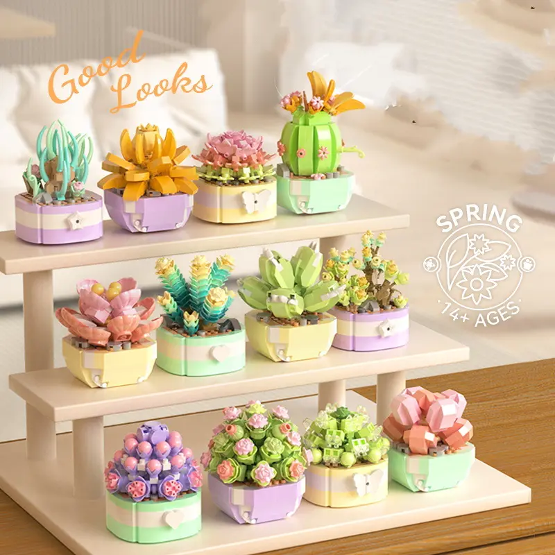 Hibiscus Flower Building Blocks Plant Potted Plants Assembled Eternal Bouquet Ornaments Girls Small Ornaments Gifts