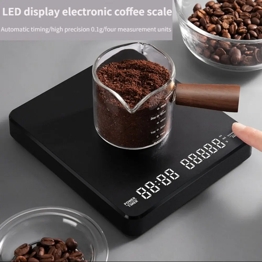 New LED Screen Digital Coffee Scale 3KG/0.1G High Precision Electronic Scale USB Charging with Timer Food Baking Scale Kitchen
