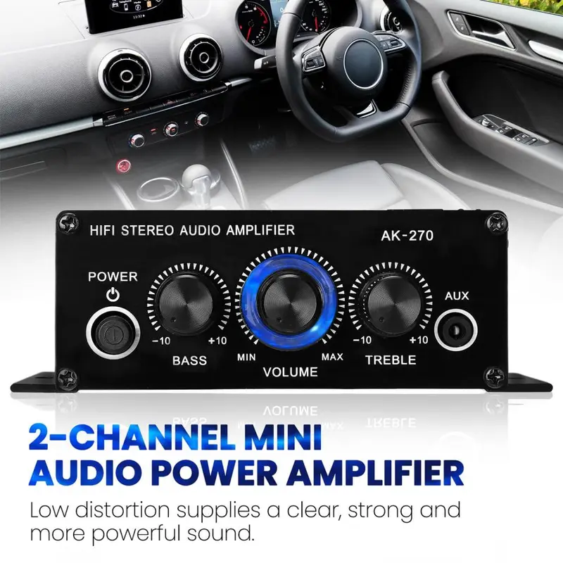 Bộ khuếch đại âm thanh nổi mini, AMP, 12V 2A, Âm thanh 2 kênh, Đầu vào âm trầm và âm bổng, 3,5 mm AUX, Thích hợp cho loa nguồn 4