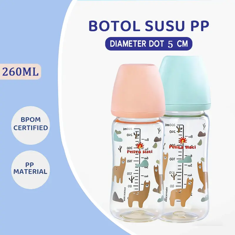 Botol Bayi Ukuran 5CM Wide Neck Bahan Aman Anti Kembung Bebas BPA 260ML