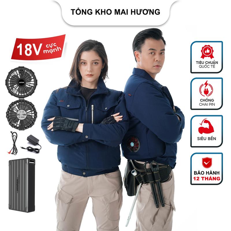 [BÁN CHẠY] Bộ Áo Điều Hoà Nhật Bản Japan New 2025, PIN 86.000mAh Chạy 15-18 Tiếng, Quạt 18V Không Chổi Than Chống Nước Chạy Êm, Chất Vải Cotton 2 Lớp Dày Dặn Chắn Tia UV, Bảo Hành 12 Tháng