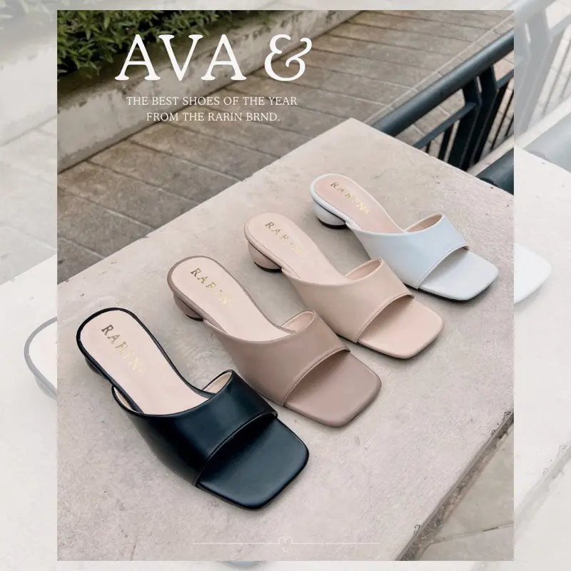 รุ่นใหม่ มาแรง ! [ Ava ] รองเท้าส้น macaron ความสูง 1 นิ้ว ทรงสวย เก็บหน้าเท้าได้เป็นอย่างดี มีบริการเก็บปลายทาง