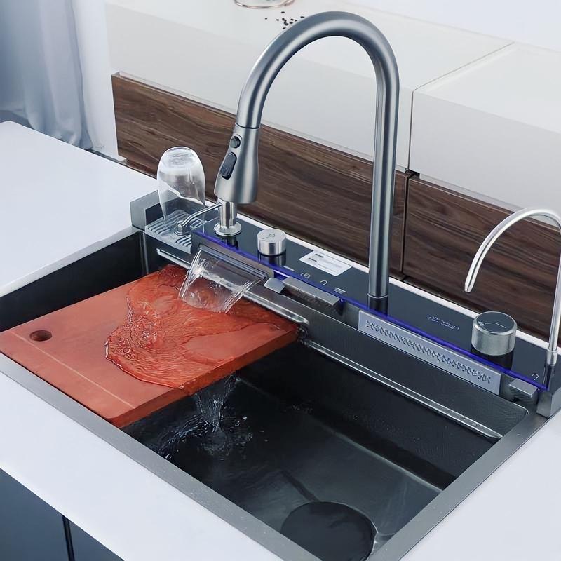 FITMOS Chậu rửa bát cao cấp 1 hổ CRB03 chất liệu inox304 mạ nano xám dùng trong phòng bếp có chức năng rửa chén, bát đũa, xoong nồi