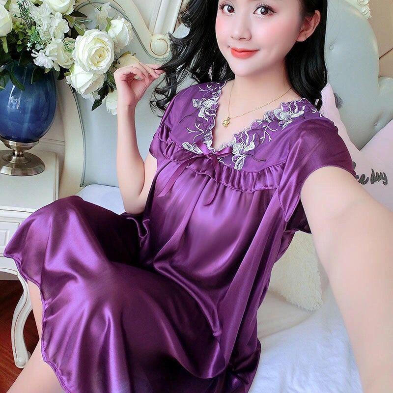 Product Introduction of Đồ Ngủ Nữ Mùa Hè, Ngoại Cỡ, Vải Lụa Lạnh Váy Ngủ, Thích Hợp Cho Cô Gái Đầy Đặn, Gợi Cảm Và Rộng Rãi, Váy Ngủ Ngắn Tay, Áo Mặc Bên Ngoài Tích Hợp, Đồ Mặc Nhà 2