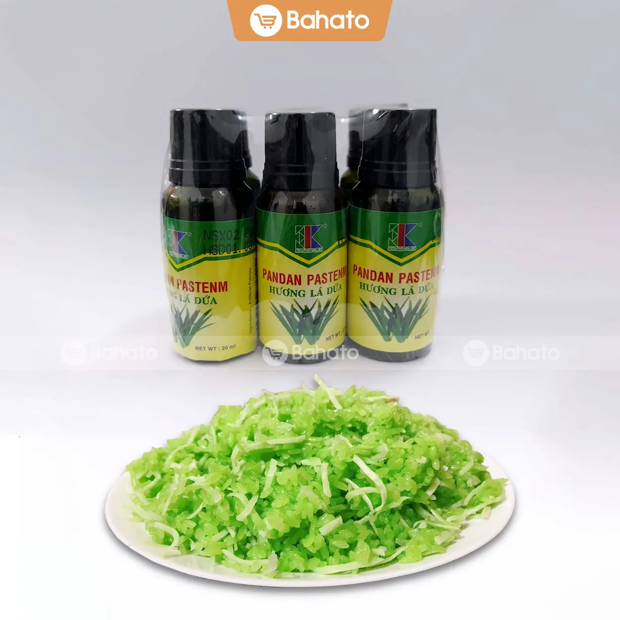 Tinh dầu hương lá dứa có màu xanh 20ml nấu xôi, chè, làm bánh (lốc 6 lọ)