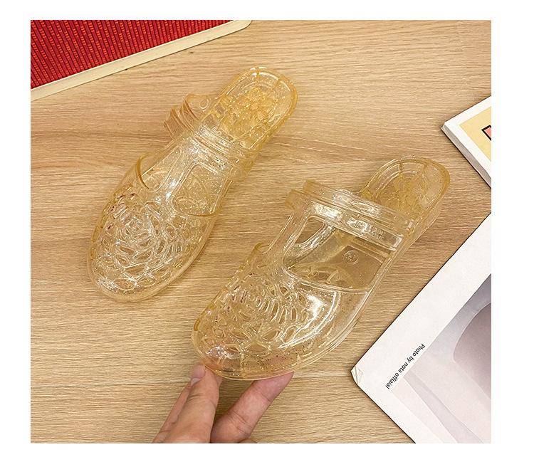 Product Introduction of Dép Lê Thời Trang, Xuyên Biên Giới, Dành Cho Nữ, Mặc Ngoài Trời Mùa Hè, Mũi Tròn, Khoét Lỗ Phẳng, Màu Trơn Chất Liệu PVC Trong Suốt, Phong Cách Thường Ngày Dép Lười Nữ 27