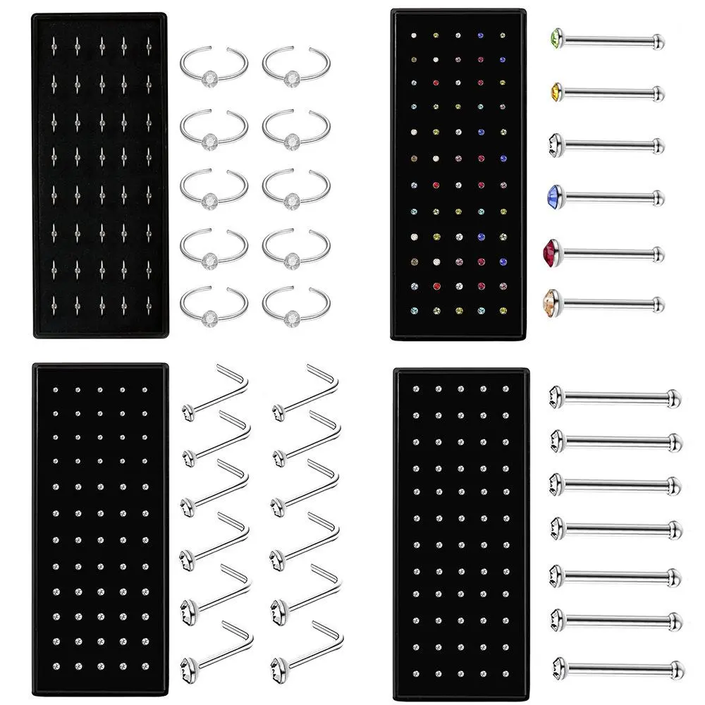 60 Khuyên Mũi Và Khuyên Tai trong Hộp, Thép Không Gỉ 1,8mm với, Khuyên Môi Nhiều Kích Cỡ Hỗn Hợp 1,5 / 2,0 / 2,5 Màu Titan Kiềng
