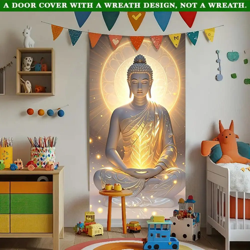 Buddha Pattern Door Curtain, 35.4 x 70.8 Inch Door Curtain, Event Backdrops, Ambiance Creation, Doorway Decor for Home Living Room Bedroom, Religious