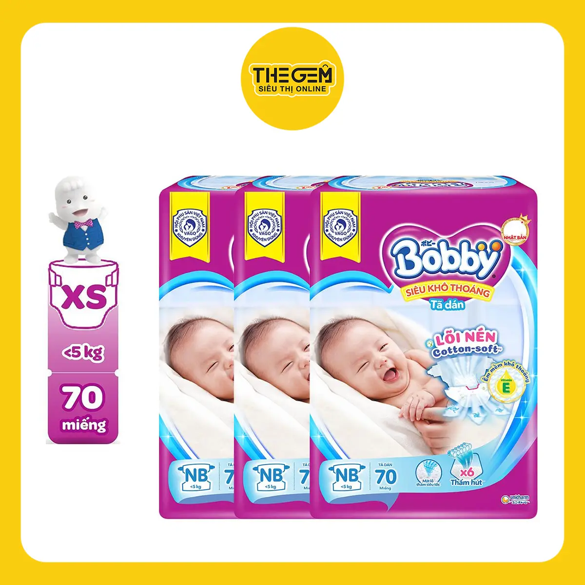 [COMBO 3] Bobby Tã dán XS70 Siêu khô thoáng cho bé