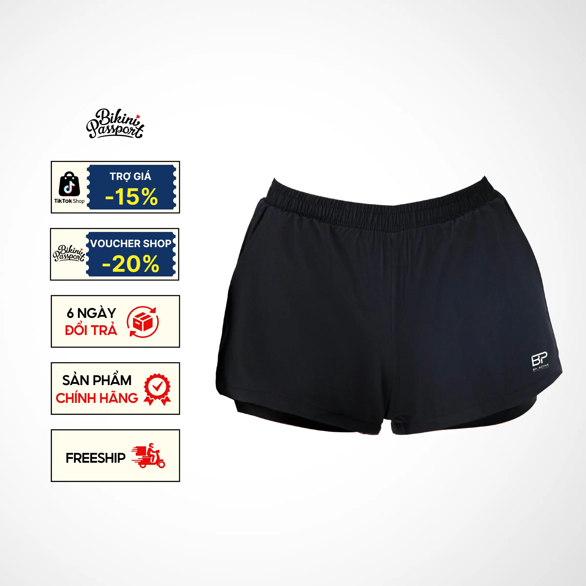 Quần bơi LẺ BIKINI PASSPORT kiểu hai lớp - Đen