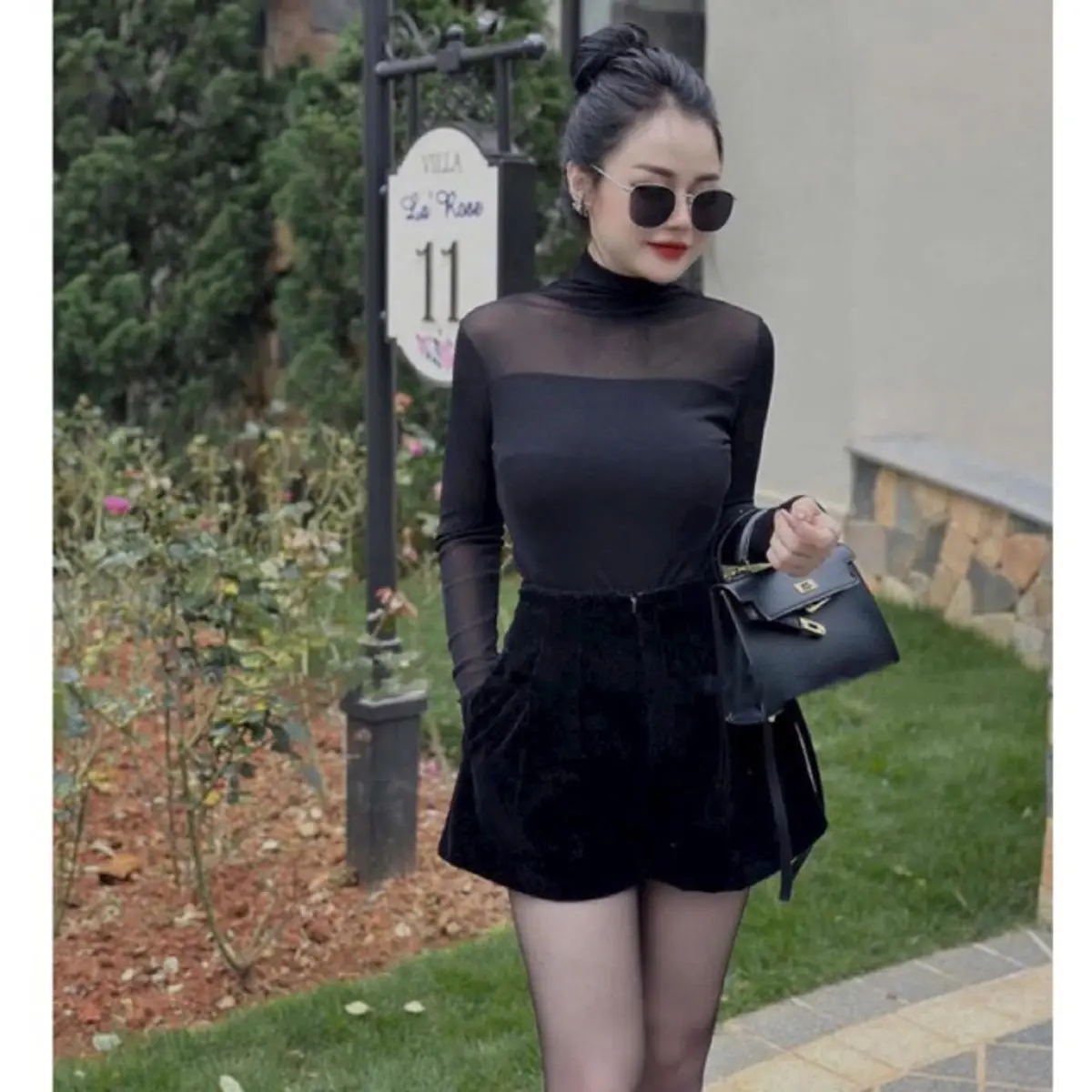 Áo lưới phối zip dài tay cổ cao _ Áo lưới cổ lọ dài tay _ Hàng loại 1