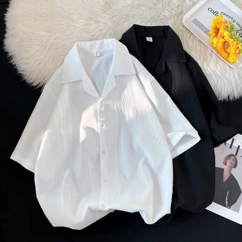 Áo Sơ Mi Nam Cổ CuBan Form Rộng - Áo Sơ Mi Ngắn Tay Chất Liệu Đũi Nhăn Mùa Hè Mát Mẻ