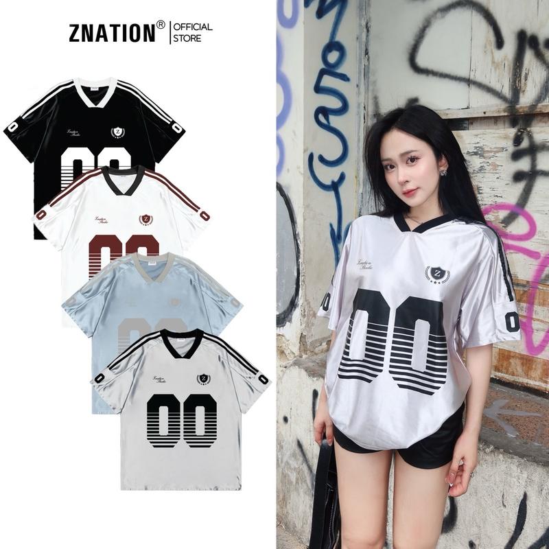 Áo New Jersey Thể Thao Ngắn Tay ZNATION Form Rộng Unisex Nam Nữ Cổ Chữ V Hình In Lụa 1