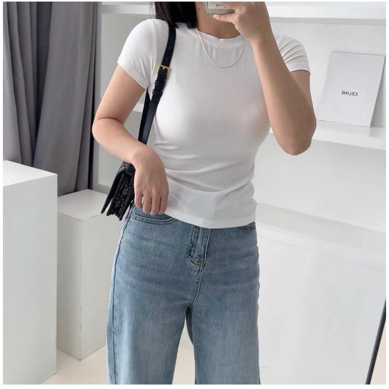 Áo Thun Nữ, Dáng Rộng Vừa Vặn, Ôm Sát, Cổ Tròn, Trơn 3