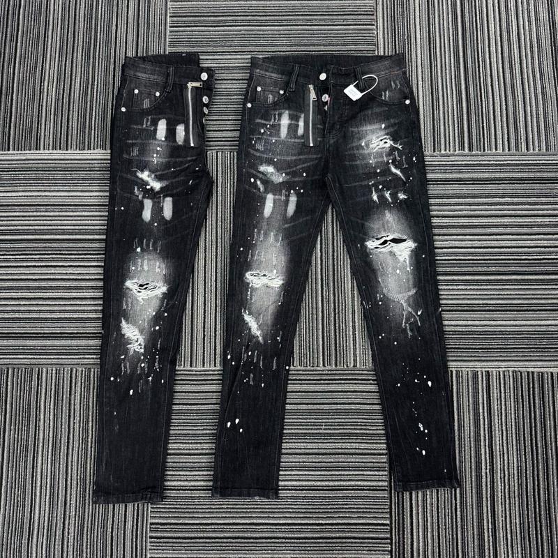 Quần jean D2 đen nhám wash bạc khoá lệch rách xước có lót Menswear Nam Pants
