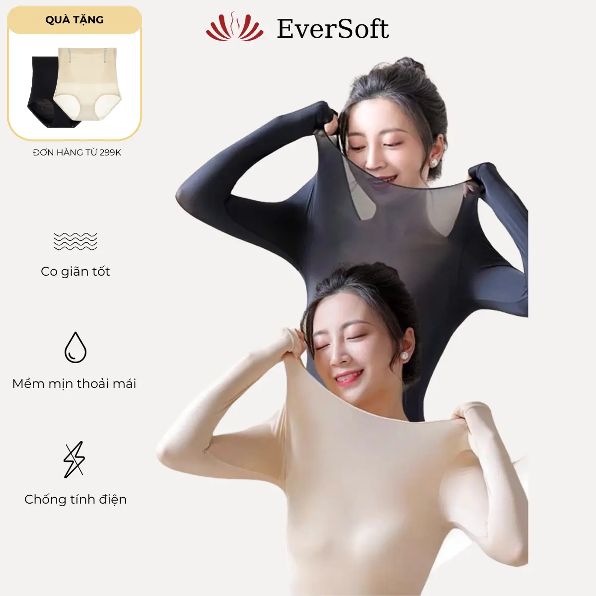Áo Giữ Nhiệt Nữ Áo Thun Lạnh Body Dài Tay Mỏng Siêu Dai Cổ Tròn Áo Giữ Nhiệt Mùa Đông Ấm Áp EverSoft 520