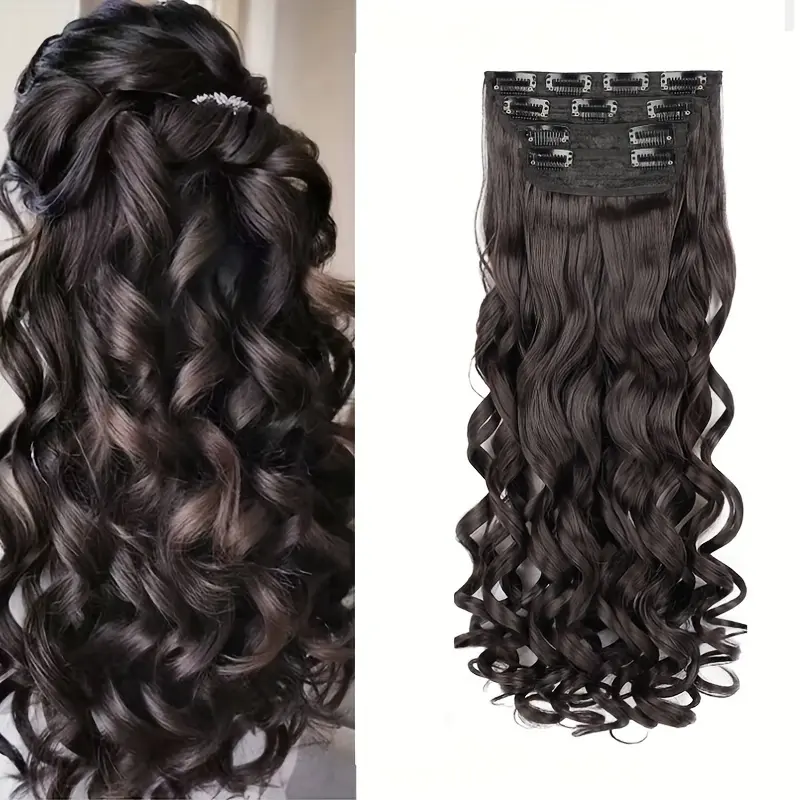 20-Inch Clip-In Hair Extensions for Women - 4pcs Set, Long Bouncy Curly Synthetic Hairpieces, Heat Resistant, Hair Clip Extensions leg