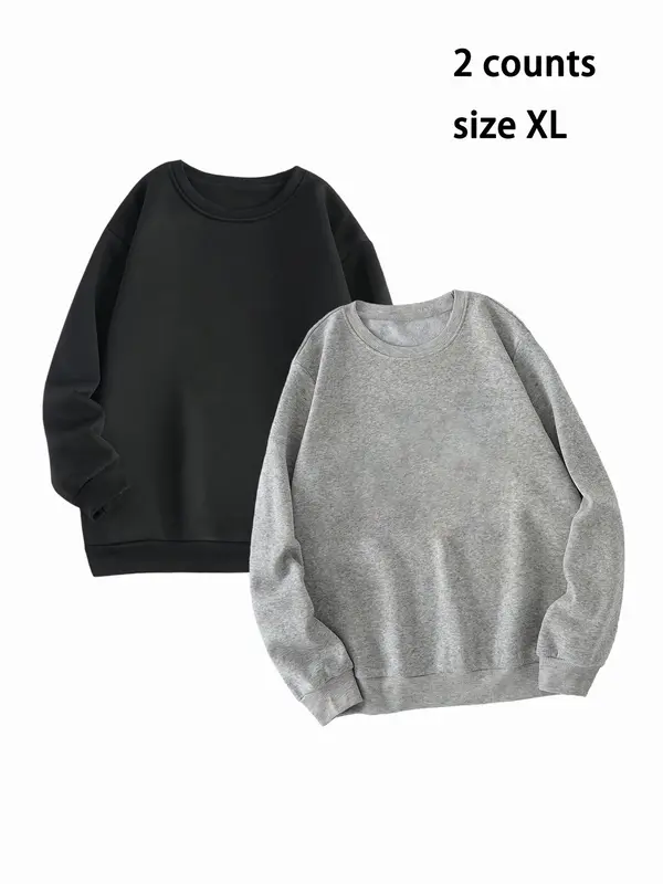Women's Solid Color  Sweatshirt Set, Casual Long Sleeve Crew Neck Pullover  for Fall & Winter, Women's Clothing for Daily Wear 6