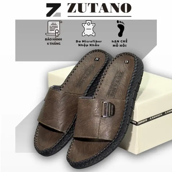 Dép da nam quai ngang đẹp, kiểu dáng trẻ trung cao cấp - ZTN24001 Slipper Cao Su Quai chống nhăn Đế Bằng Đồng DéP Sandal Nhung size 38 - 44