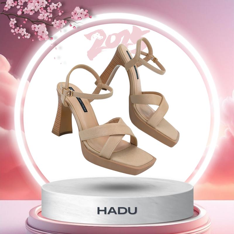 Giày Sandal Cao Gót 9P Đế Đúp HADU M962 Da PU Vân Cát  Bảo Hành 24T DéP Nữ Shoes Cao Su Quai Hậu Jean
