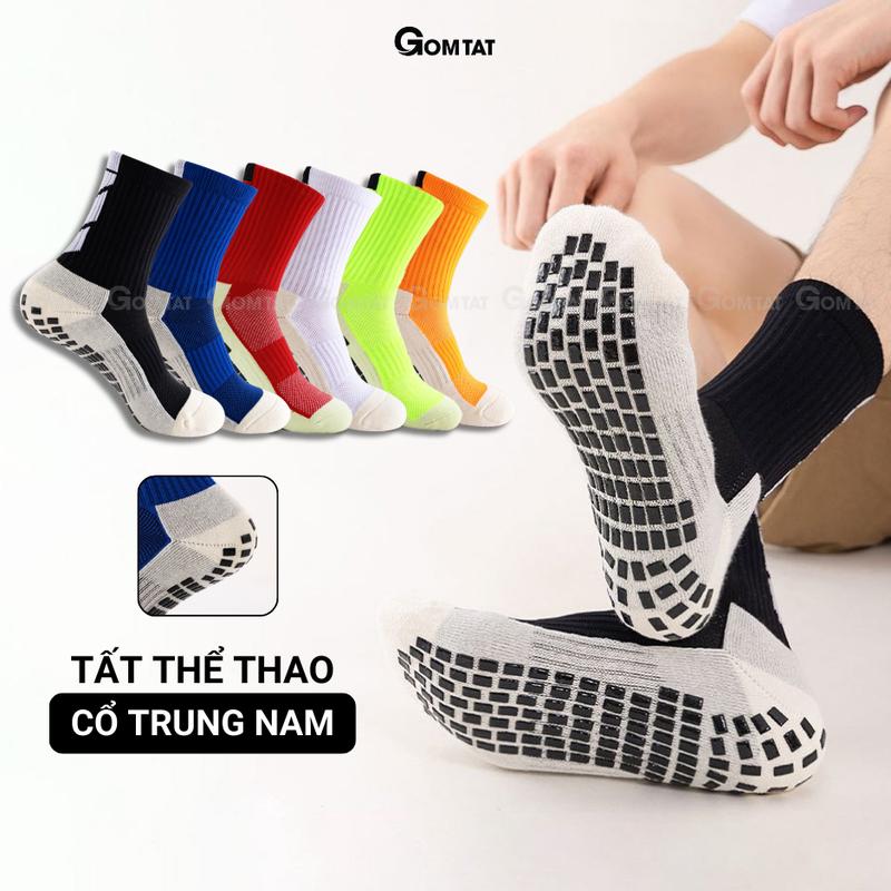 Tất đá bóng cao cấp có đệm silicon chống trơn trượt GOMTAT, vớ đá banh nam chất liệu cotton mềm mại êm chân,, Sọc, Sport - DABONG-506-1DOI