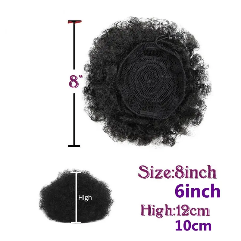 Kẹp Trong Tóc Nối Afro Bun, Chất Lượng Cao, Tóc Tổng Hợp, Tóc Đuôi Ngựa Dây Rút 3