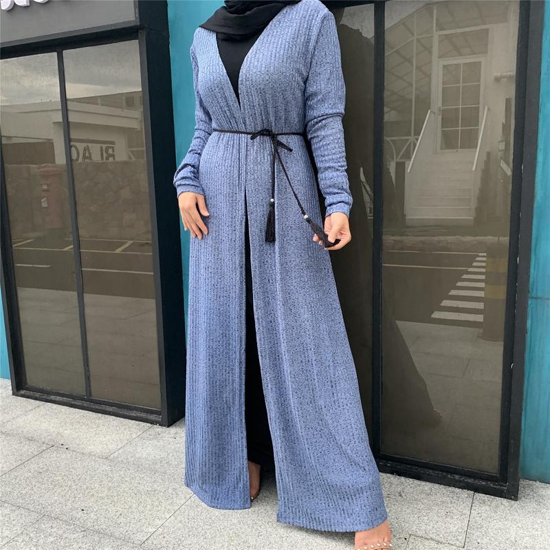 Product Introduction of Cross-Border Autumn Winter Muslim Women's Clothing In-Stock Long Sleeve Knitted Sweater Coat Robe 1853 7