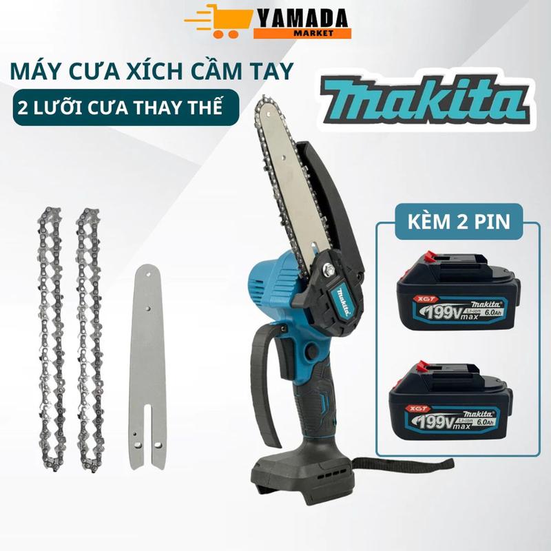 [BÁN CHẠY] Bộ Máy Cưa Xích PIN Cầm Tay MAKITA, kèm 2 xích, 2 PIN ,  199V Lõi Đồng Mạnh Mẽ Bền Bỉ, Máy Bơm Nhớt Tự Động Tiện Dụng Cho Gia Đình, Bảo Hành 12 Tháng