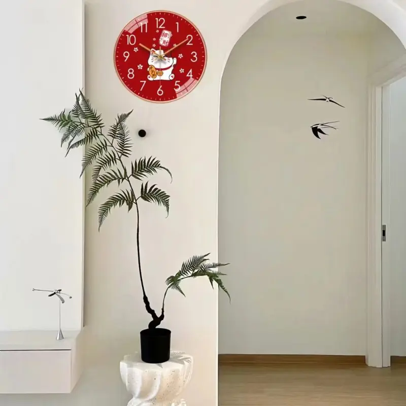 Đồng Hồ Treo Tường Gia Dụng, Thiết Kế May Mắn Chất Lượng Cao, Thời Trang Đơn Giản, Im Lặng, Màu Đỏ Dễ Thương, Thích Hợp Để Đồ Trang Trí Phòng Khách, Kích Thước 8 Inch, Đồ Trang Trí Nội Thất 3