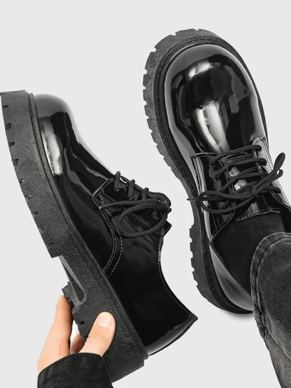 Men's Solid Color Lace up Front Shoes, 1 Pair Fashionable Casual Pu Leather Shoes for Daily Wear, Trendy All-match Dress Shoes for Men for Indoor and Outdoor 2