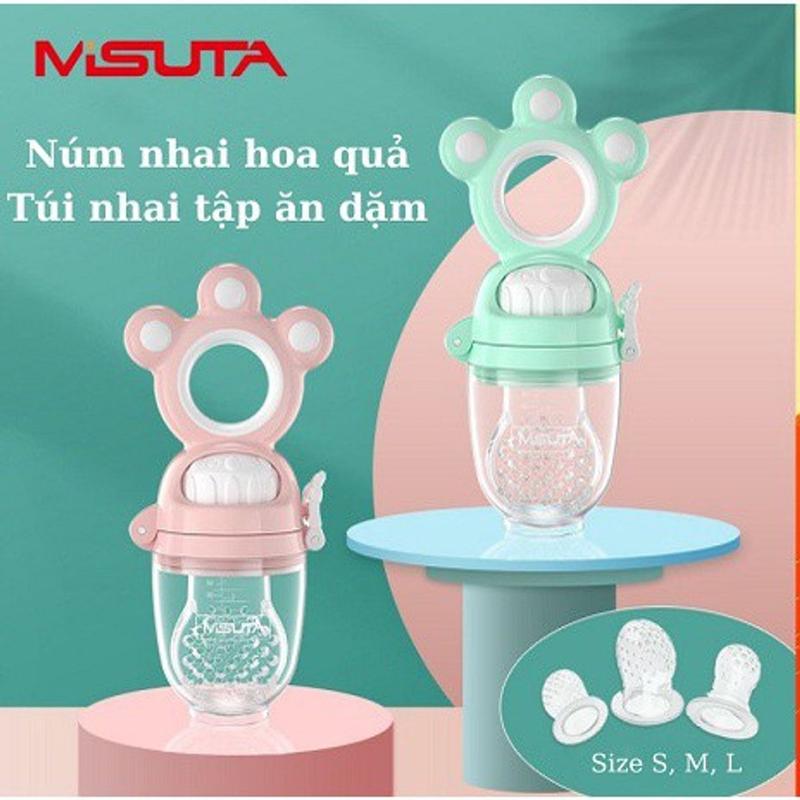  Túi Nhai Ăn Dặm Misuta Chống Hóc Cho Bé Tập Ăn Hoa Quả Túi Nhai Ăn Dặm Có Núm Đẩy Tặng 2 Size Núm Voi 