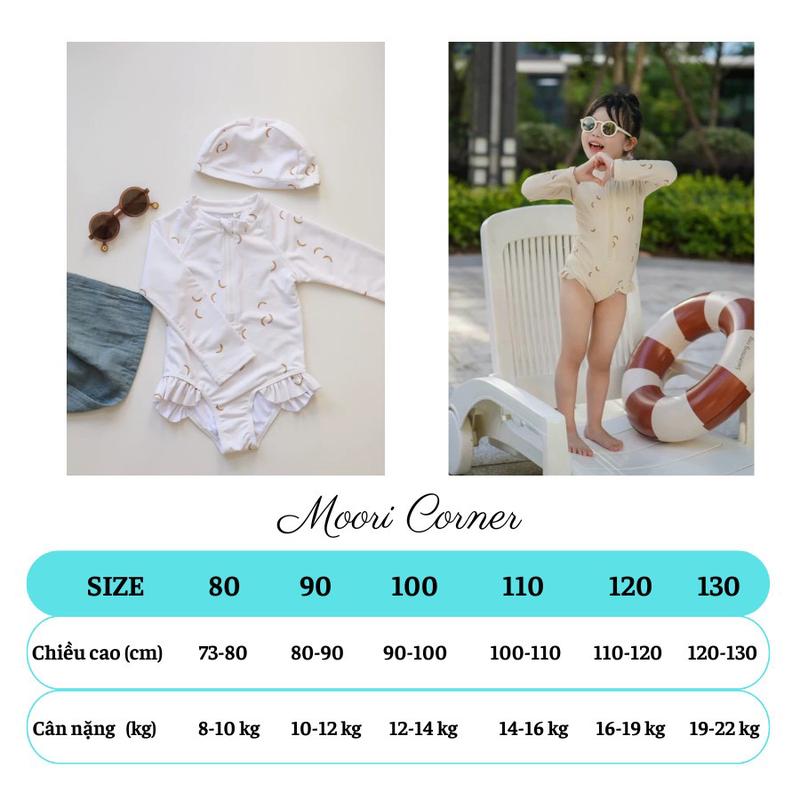 Product Introduction of Đồ bơi bé gái một mảnh dài tay chống nắng tặng kèm mũ bơi | Đồ bơi trẻ em từ 1-7 tuổi | Áo bơi liền thân có khoá cổ | Moori Corner 0