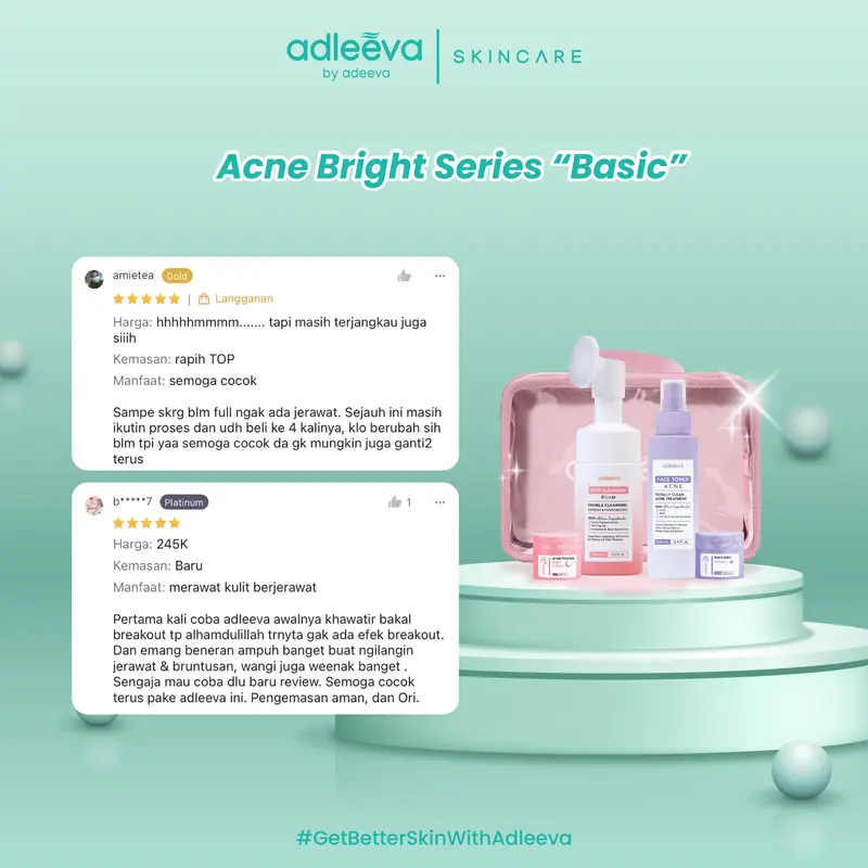 ADLEEVA - [Paket Pemula ISI 4] WHITENING Glow Booster / ACNE Bright Series Basic - Mencerahkan bantu samarkan flek hitam, Paket perawatan kulit berjerawat dan bekas jerawat secara maksimal BPOM HALAL 8