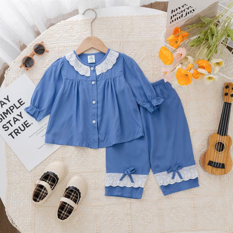 Tay Dài Quần Dài - Màu Trơn Mã 2 Đồ Bộ Bé Gái - Bộ quần áo Tole Loại 1 mềm mịn mát size 9-35 kg 7-8 năm đồ ngủ Voi