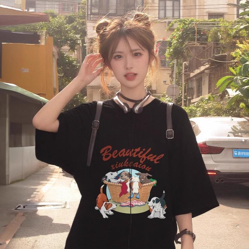 Product Introduction of Áo thun nữ ngắn tay phong cách retro Mỹ 2025 mới áo thun dáng rộng màu trắng nửa tay thiết kế thích hợp hàng đầu 4