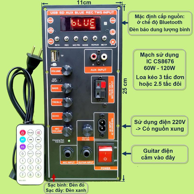 Bo mạch loa kéo CS8676 Bluetooth Karaoke Guitar điện cho loa kéo 3 tấc đơn hoặc 2.5 tấc đôi - Phụ kiện Led - Nghe Nhạc Cao Su