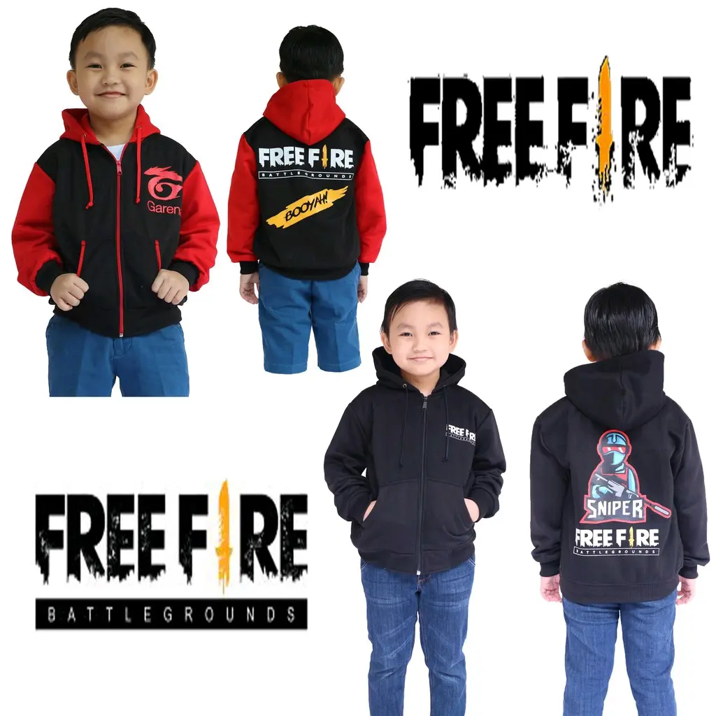 JAKET ANAK LAKI-LAKI KARAKTER GAMERS FREEFIRE HITAM MERAH SNIPER PALING MURAH