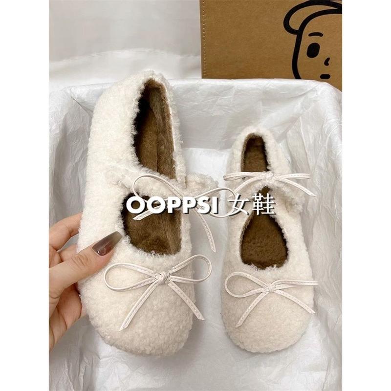 Giày Lông Cừu Đế Bằng Thiết Kế Đẹp, Dành Cho Nữ, Bộ Sưu Tập Thu Đông, Váy Phù Hợp Mới, Dễ Phối Đồ, Mũi Tròn, Cắt Nông, Giày Bông Đế Mềm, 2024 1