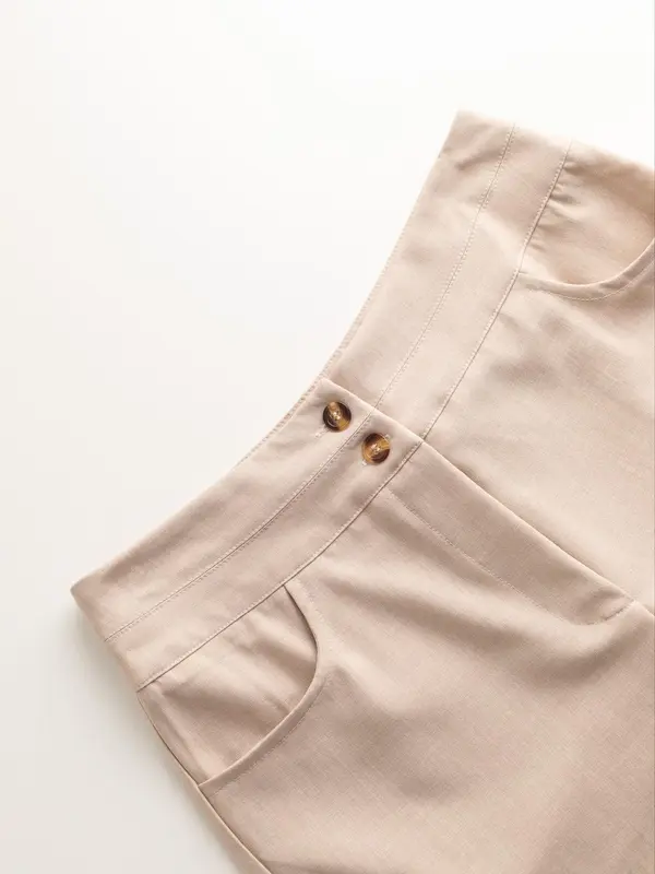 Women's Plain Pocket Button Straight Leg Cropped Pants, Elegant High Waist Wide Leg Trousers for Work Office Business, Ladies Bottoms for All Seasons 5