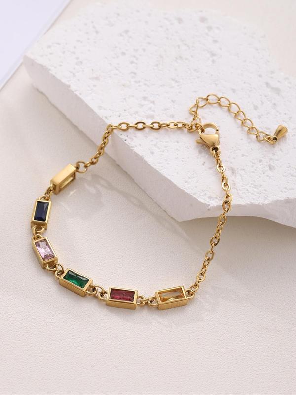 Fashion Artificial Gemstone Decorated Link Bracelet, Casual Jewelry for Party, Daily Decor, Trendy All-match & Exquisite Jewelry for Birthday Gift 4
