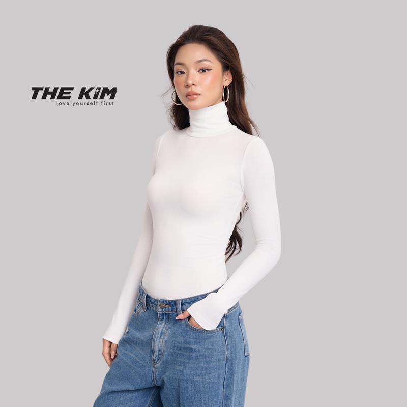 THE KIM Áo giữ nhiệt cổ lọ dài tay , chất thun tăm len cotton lót lông nhẹ , áo len tăm cổ cao giữ nhiệt tay dài ôm sát body AD132