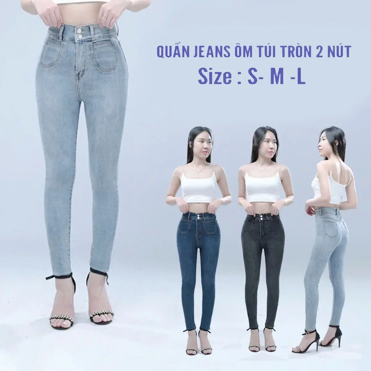 QUẦN JEAN ÔM túi tròn 2 nút rách cạp siêu cao co dãn 4 chiều  hack dáng Pants Nữ Women Denim Lưng Cao