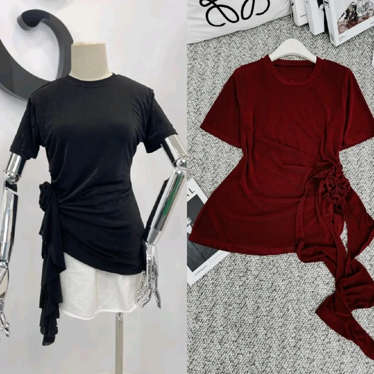 ÁO THUN NHỦ NHÚNG HÔNG ĐÍNH EO CÓ BIGSIZE