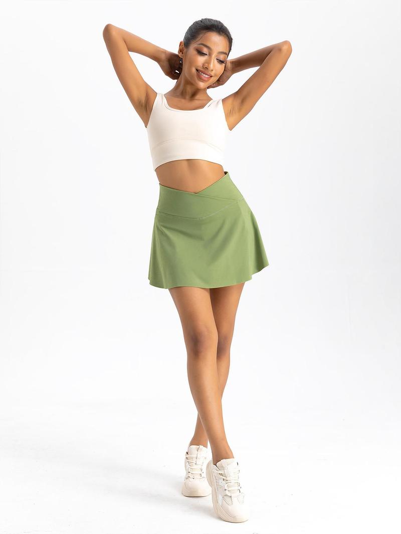 Product Introduction of Women's Solid Wrap High Waist Sports Skort, Casual Breathable Pocket Split Skort, Ladies Sportswear for Tennis Gym Workout 9