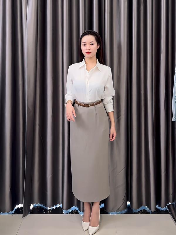 Chân váy CV8 - Chân váy công sở đai nâu dáng suông 2