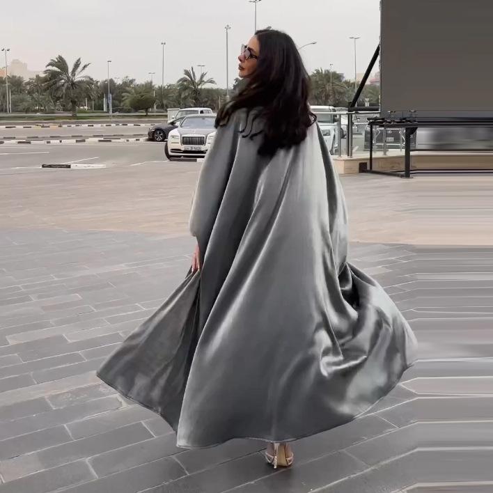 Product Introduction of 1pcs new solid color plus size ladies dress Muslim fashion bat sleeve robe 14
