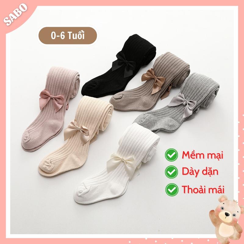 Quần Tất Liền Bàn Đính NƠ LỤA Dễ Thương Mềm Mại Cho Bé Gái 0-6 Tuổi