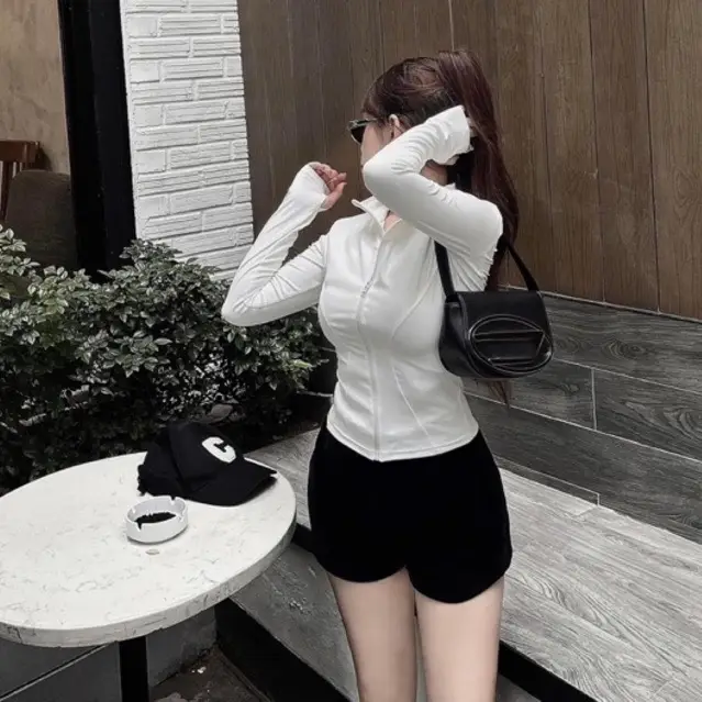 [Form Nhỏ - Tăng Size] [36 - 70 Kg] Áo Khoác Nữ Tập Gym, Yoga Hàng Qc Loại 1. Áo Khoác Ko Nón Thun Lạnh [Tt21 - Ko Nón]. Vải Mỏng, Nhẹ, Mát, Ôm Sát Body